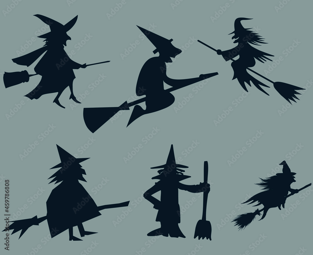 Witch Halloween White Objects Signs Symbols Vector Illustration Abstract With Gray Background Witch Halloween White Objects Signs Symbols Vector Illustration Abstract With Gray Background