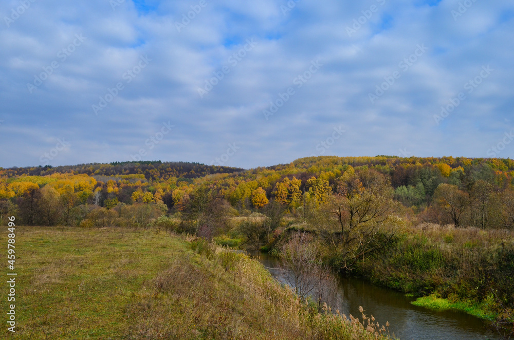 autumn landscape with river and forest autumn landscape with river and forest