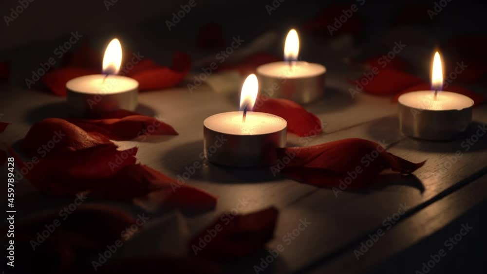 Valentine's Day candles and roses flower leafs, loop background Valentine's Day candles and roses flower leafs, loop background