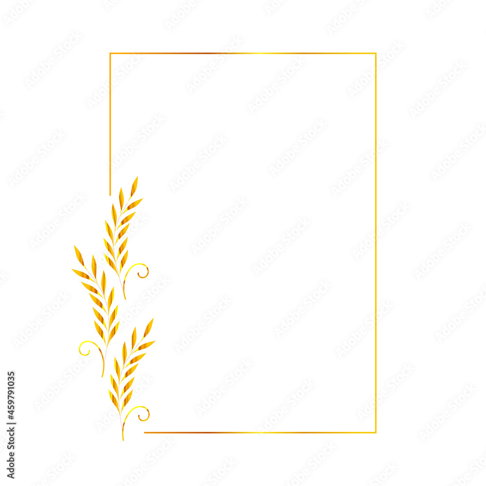 Gold frame with flowers. A postcard with golden spikelets. Vector illustration. Gold frame with flowers. A postcard with golden spikelets. Vector illustration.