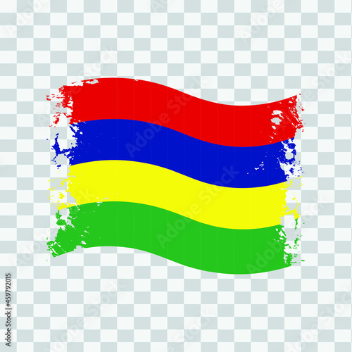 Mauritius Flag Transparent Watercolor Painted Brush
