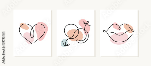 Love posters. Continuous line vector illustration.