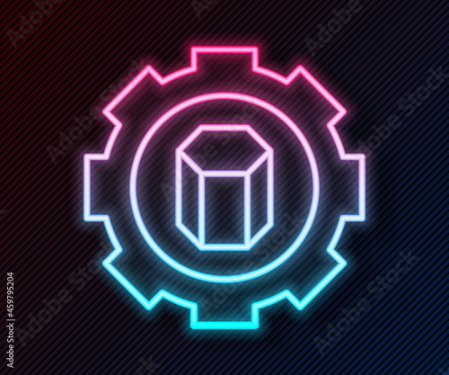 Glowing neon line 3D printer setting icon isolated on black background. 3d printing. Vector