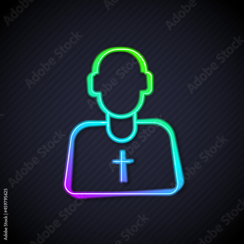 Glowing neon line Priest icon isolated on black background. Vector