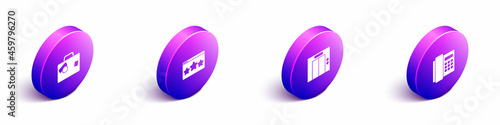 Set Isometric Suitcase, Five stars rating review, Lift and Telephone handset icon. Vector