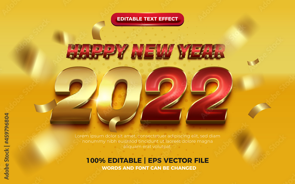 happy new year elegant red gold bold 3d editable text effect on yellow background