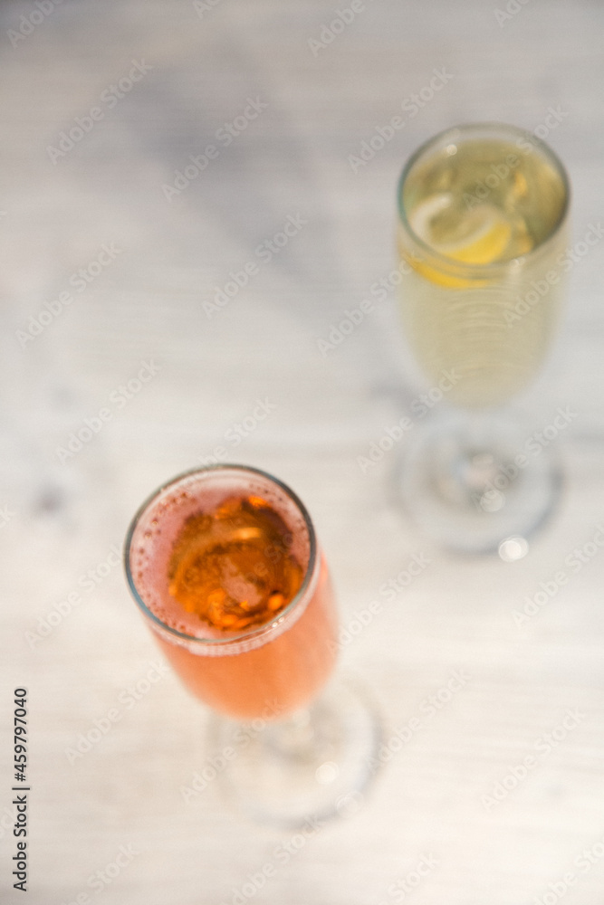 Two Champagne Cocktails - Overhead - Soft Focus Two Champagne Cocktails - Overhead - Soft Focus