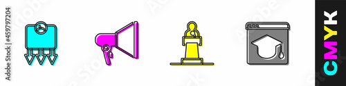 Set Weight loss, Megaphone, Speaker and Online education icon. Vector