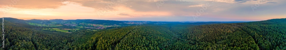 Naklejka premium Luftaufnahme, Rhön, Drohne, Sandberg, Bischofsheim in der Rhön, Franken, Unterfranken, Bayern, Deutschland