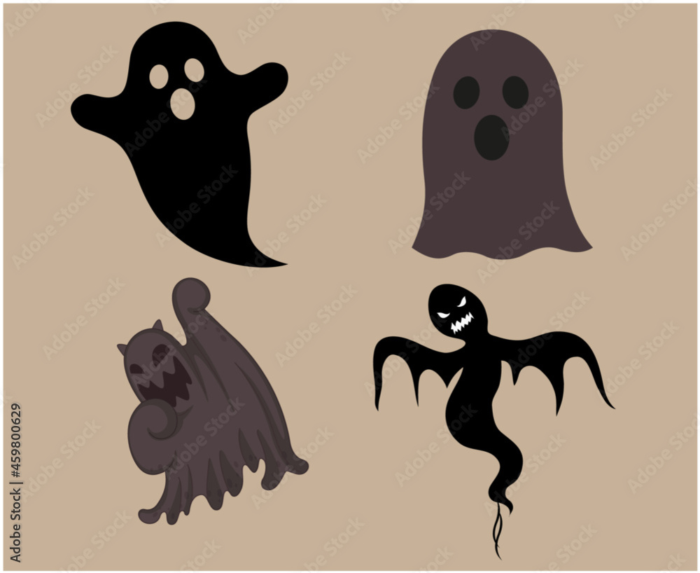 Ghosts Black And Gray Objects Signs Symbols Vector Illustration Abstract With Brown Background