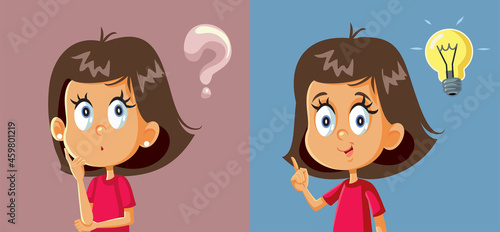 Vászonkép Little Girl Having a Question Finding the Answer Vector Cartoon