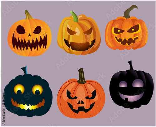 Pumpkin Halloween Objects Signs Symbols Vector Illustration Abstract With Purple Background