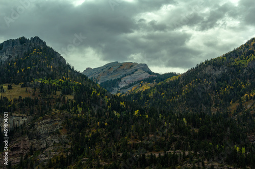 Clouds over rocky mountains in Ouray Colorado September 2021