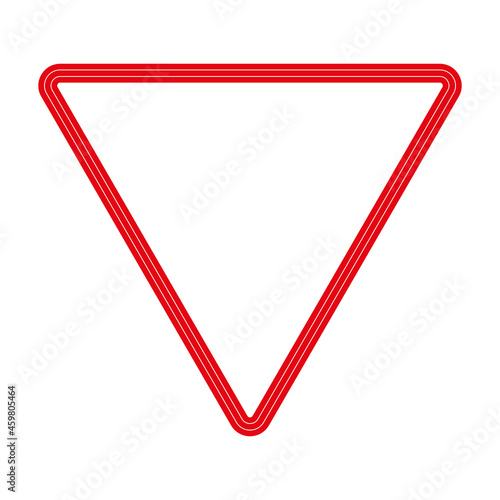 Red triangle upside down icon. Geometric decoration element. Isolated flat sign. Vector illustration. Stock image. 