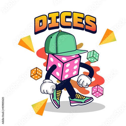 Dices Character vintage 90's illustration