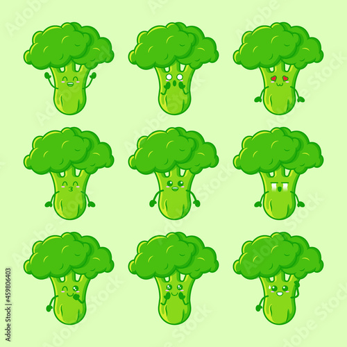 Cute broccoli character collection Vector
