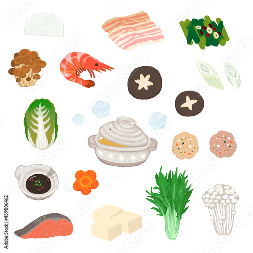 かわいい絵本タッチの美味しいお鍋とたくさんの具