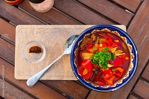 Lagman Uyghur is a popular meat hearty dish of Central Asian cuisine photo