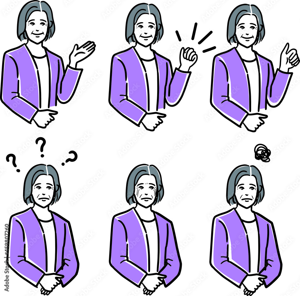 シニア 女性 表情 線画 上半身 セット シニア 女性 表情 線画 上半身 セット