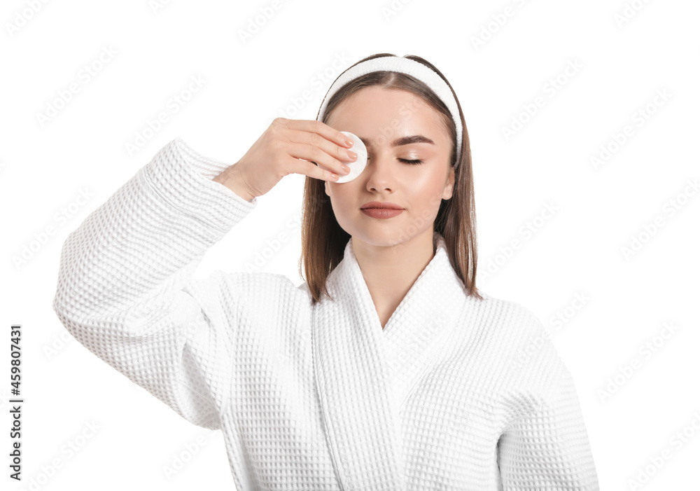 Beautiful young woman with cotton pad on white background Beautiful young woman with cotton pad on white background