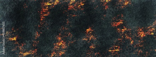 Abstract dark black grunge textured fire orange background,. Burnt crackle texture.