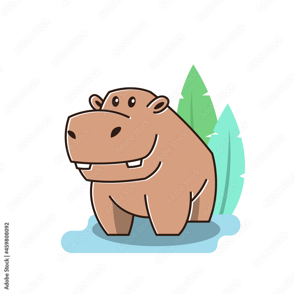 Cute Happy Big Hippo Hippopotamus Standing Pond Mascot Character Cartoon