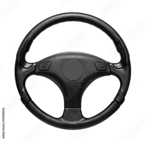 Modern steering wheel on white background © Pixel-Shot