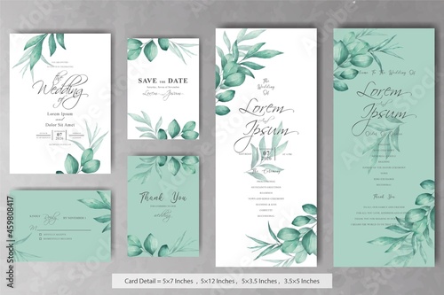 Set of Elegant Watercolor Foliage Wedding Invitation Card