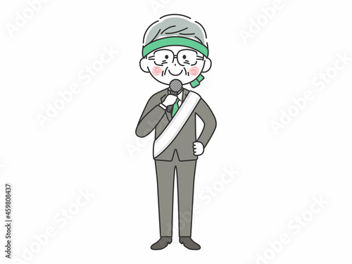 街頭演説する年配の男性立候補者