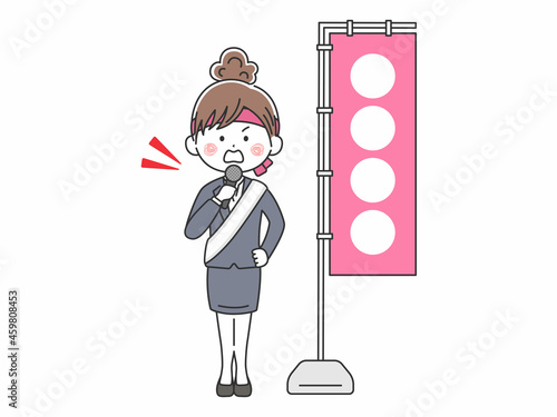 街頭演説する女性の立候補者