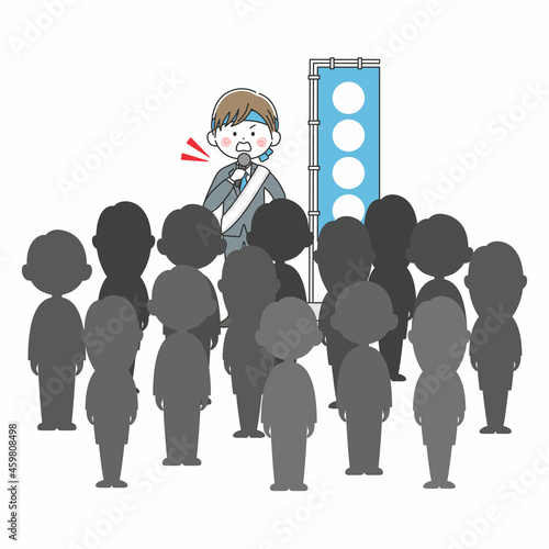 街頭演説する男性の立候補者