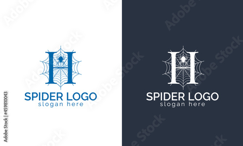 Spider web Alphabet H Logo design template 