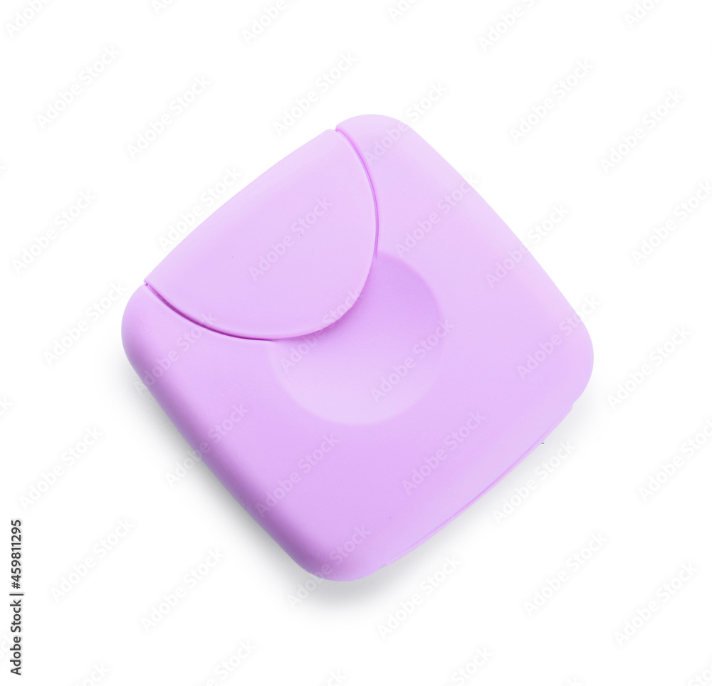Plastic box for storing women's tampons on white background Plastic box for storing women's tampons on white background