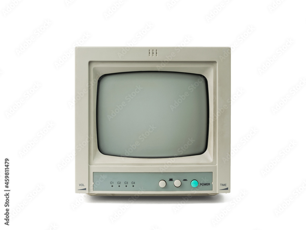 A small retro gray monitor isolated on a white background. A small retro gray monitor isolated on a white background.