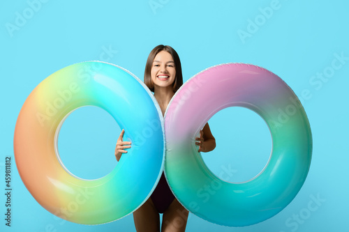 Young woman with inflatable...