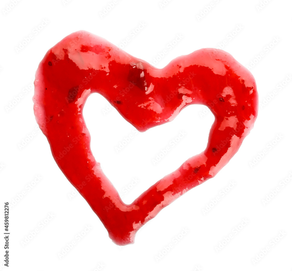 Heart made of tasty cranberry jam on white background Heart made of tasty cranberry jam on white background