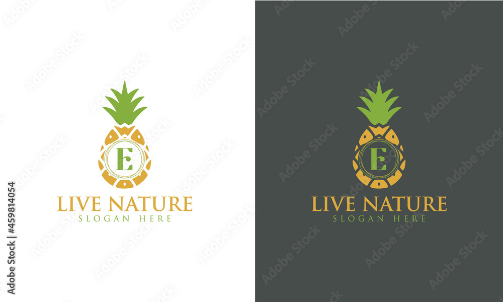 Pineapple Icon minimalist letter E logo design vector.

