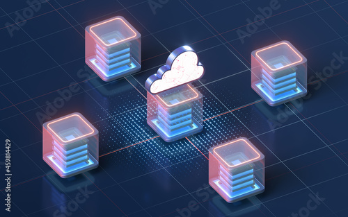 Canvas Print Block chains and cloud computing, 3d rendering.