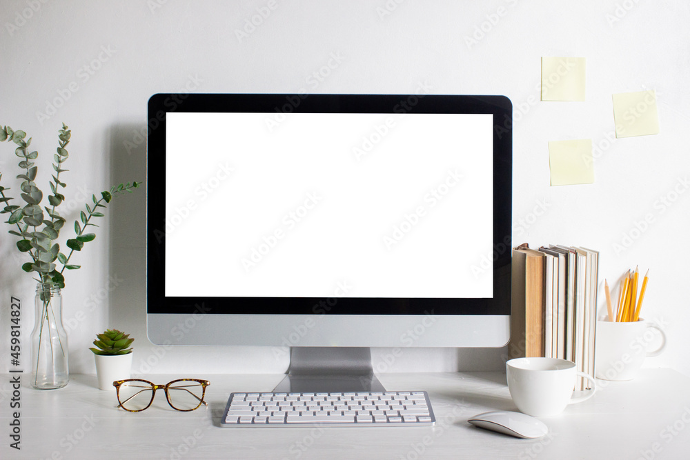 A mock up computer device with working items on table. A mock up computer device with working items on table.