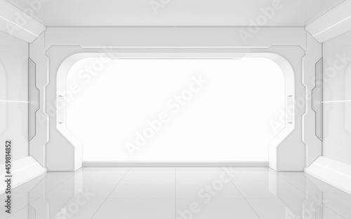 Fototapeta Naklejka Na Ścianę i Meble -  White empty futuristic room, 3d rendering.