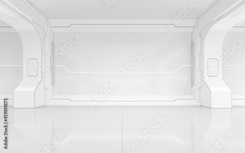 Fototapeta Naklejka Na Ścianę i Meble -  White empty futuristic room, 3d rendering.