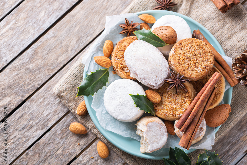 Typical Spanish Christmas sweets, shortbread mantecados and polvorones Typical Spanish Christmas sweets, shortbread mantecados and polvorones