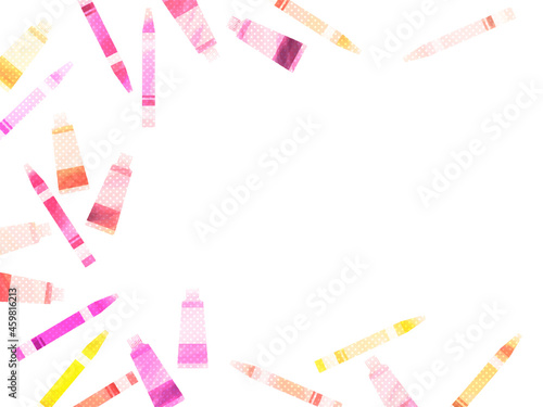 秋色の絵具とクレヨンのイラスト背景