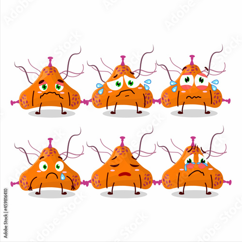 Bacteria virus cartoon character with sad expression