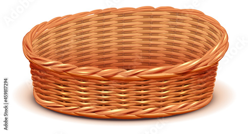 Wicker basket for gift or pet. Empty straw basket thanksgiving day symbol photo