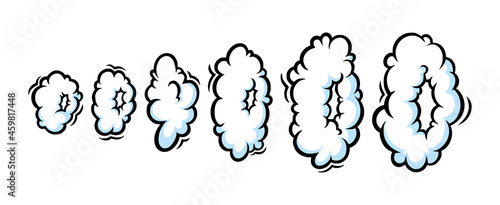 Steam ring in comic style. Growing row of round clouds of vapour or smoke for cigar, cigarette or quick motion. Vector illustration isolated in white background