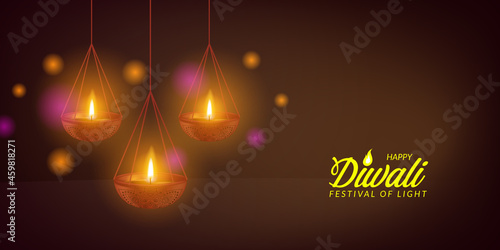 Diwali festival of light light oil lamp poster banner greeting card template