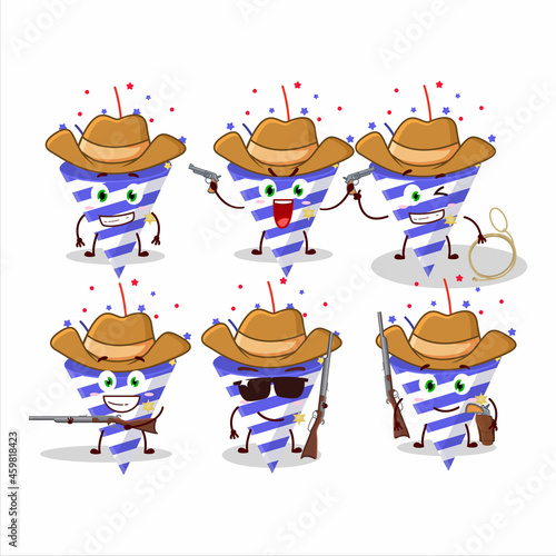 Cool cowboy blue firecracker cartoon character with a cute hat