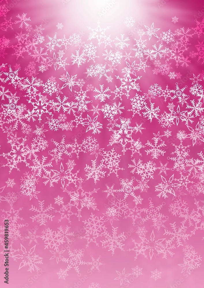 光と雪の結晶があるピンク色の背景イラスト