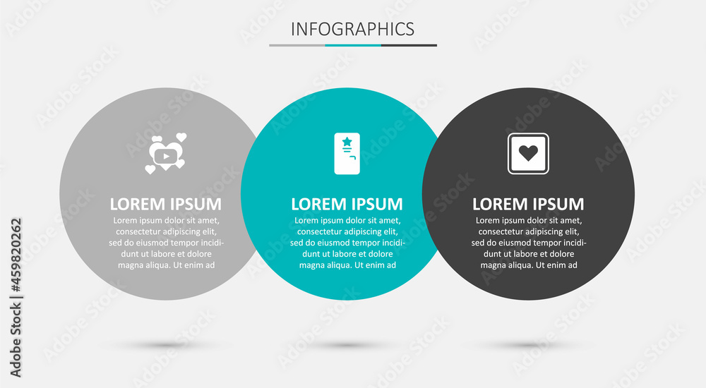 Fototapeta premium Set Backstage, Romantic movie and Like heart. Business infographic template. Vector